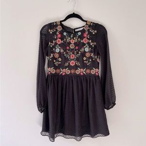 Zara Long Sleeve Embroidered Mini Dress XS